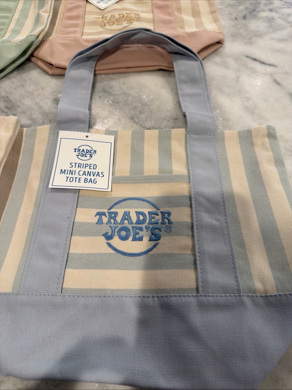 Trader Joe's Striped Mini Canvas Tote - Light Blue